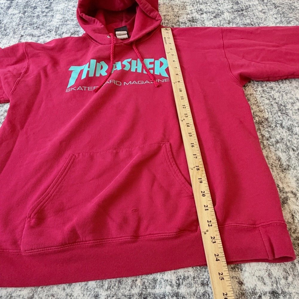 Thrasher Skateboard Magazine Hoodie Mens Medium Red Teal Graphic Pullover - Picture 8 of 10